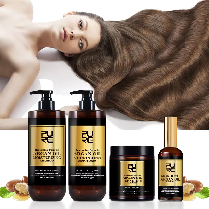Hair Care Dandruff - ชุดผลิตภัณฑ์ดูแลเส้นผม PURC Morocco ประกอบด้วย เซรั่ม แชมพูและครีมนวดผมสูตรบำรุงและปรับสภาพเส้นผม